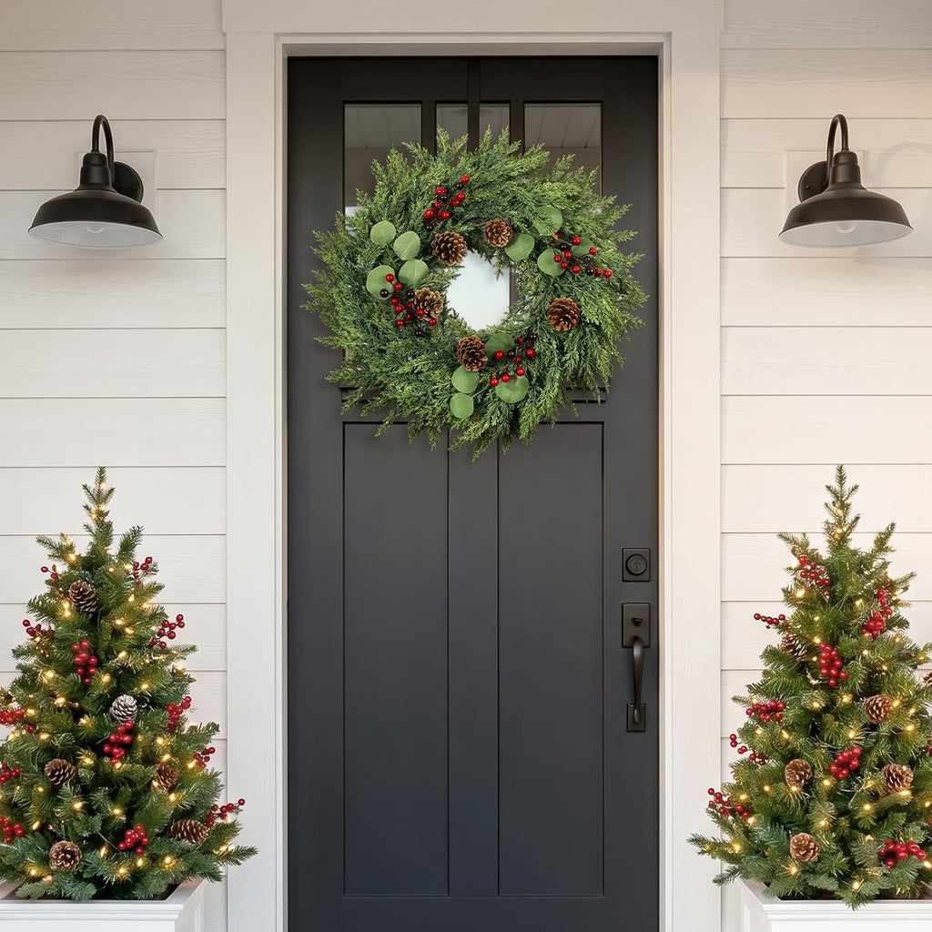 Christmas Decor, 24" Cedar Christmas Wreath with Pinecones
