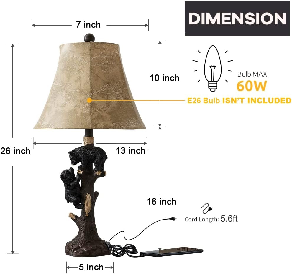 26" Climbing Bears Rustic Western Table Lamp Set of 2