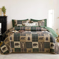 - Rustic Quilt Set, Cabin Lodge Christmas Bear Moose Deer Wildlife Western Patchwork Country, Reversible Lightweight Bedspread Coverlet, 3 Pieces, Green Brown, Queen/Full Size