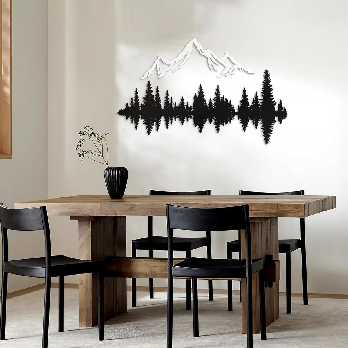 Metal Mountain Wall Art 24" X 20", Mountain Wall Decor, Art Wall Hangings for Living Room, Bedroom, Black and White, 24 Inch Long
