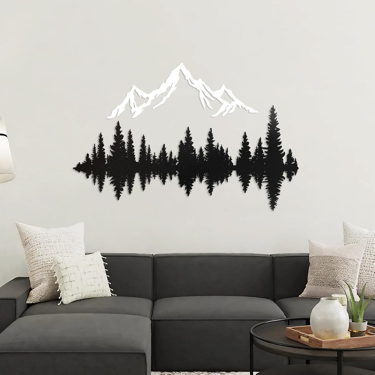 Metal Mountain Wall Art 24" X 20", Mountain Wall Decor, Art Wall Hangings for Living Room, Bedroom, Black and White, 24 Inch Long