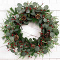Christmas Wreath 24Inch Christmas Wreaths for Front Door Xmas Red Berry Wreath with Eucalyptus Leaves Pine Cones Red Berries for Wall Window Indoor Outdoor Winter Decorations