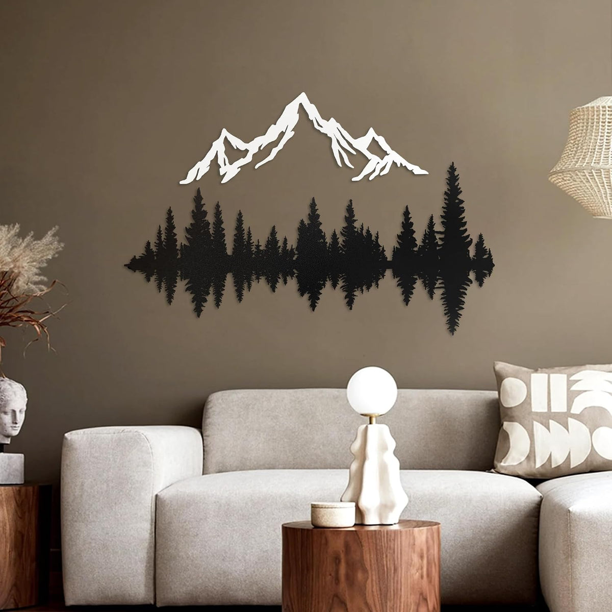 Metal Mountain Wall Art 24" X 20", Mountain Wall Decor, Art Wall Hangings for Living Room, Bedroom, Black and White, 24 Inch Long