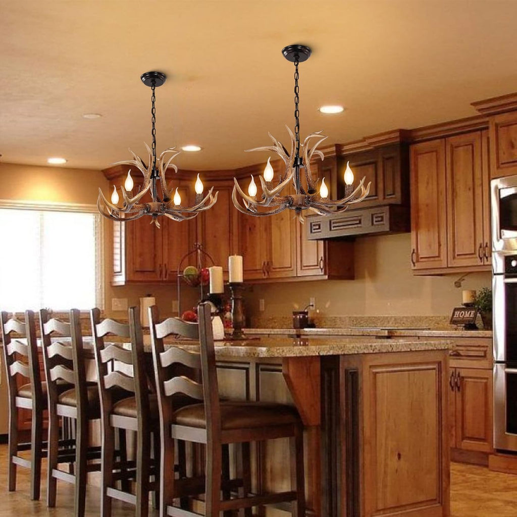 4-Light Brown Antler Chandelier Rustic Farmhouse Light Fixture