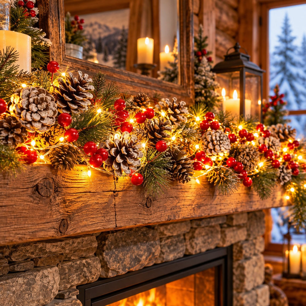Lighted Pinecone Mantel Garland Set, 2 Piece, 9.8 Ft, 60 LED
