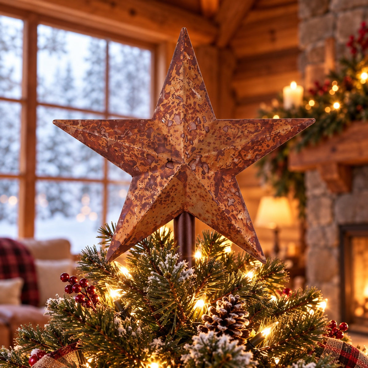 Rustic Metal Star Christmas Tree Topper, 9 Inch