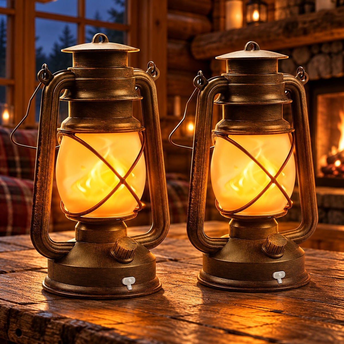 Bronze Vintage Rechargeable Cabin Lanterns with Remote, Set of 2