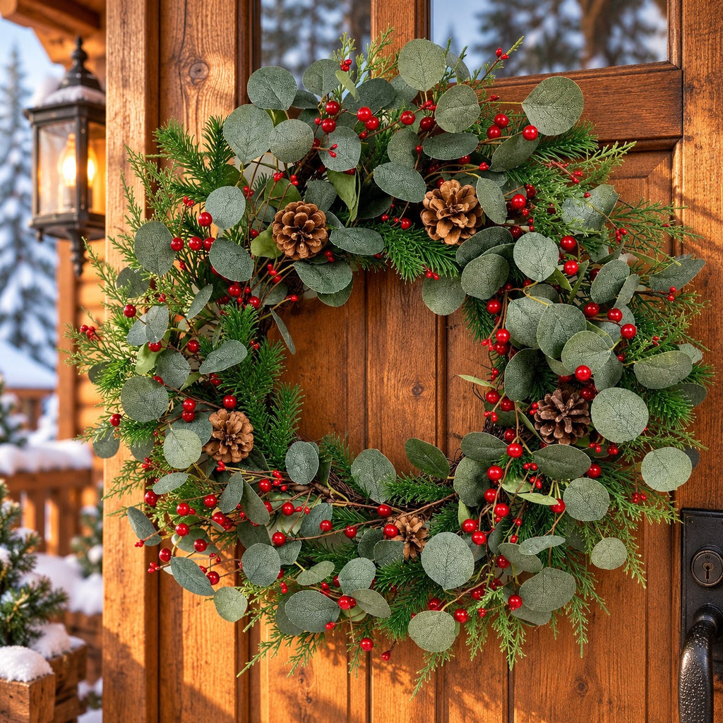 Pine, Pinecone and Red Berry Christmas Wreath, 24 Inch