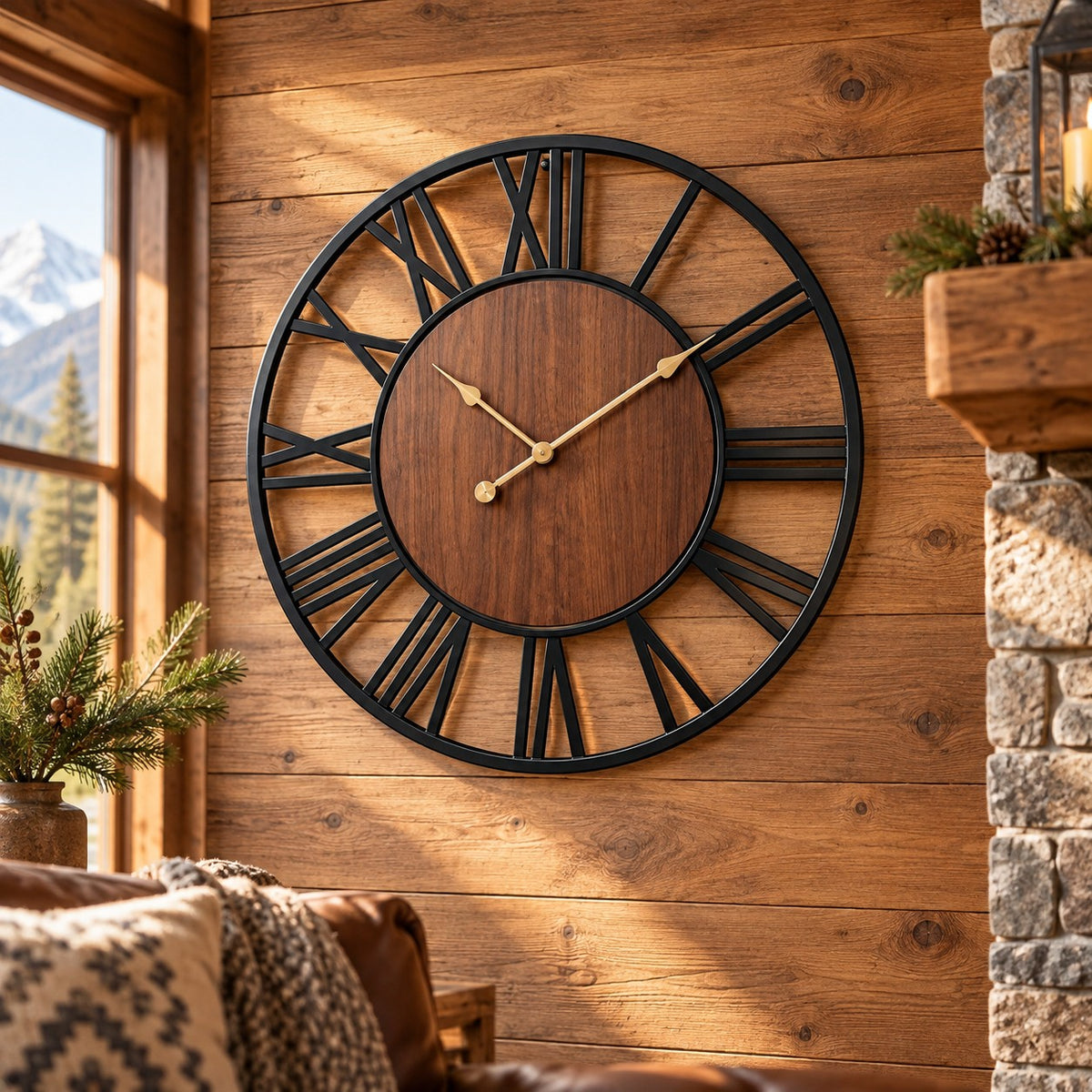 Oversized Rustic Farmhouse Wall Clock, 24 Inch Roman Numeral