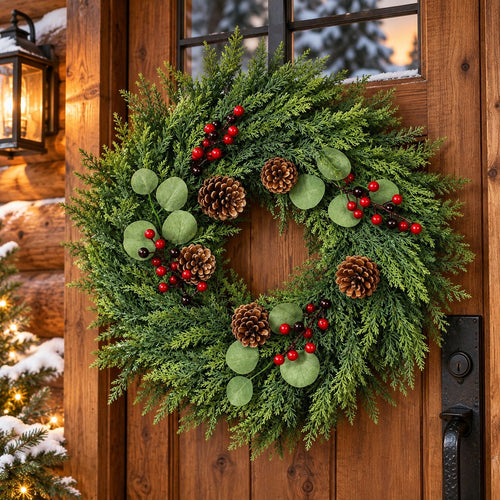 Cedar and Pinecone Christmas Wreath, 24 Inch